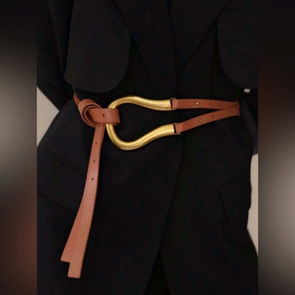 Caramel Vegan Leather Belt with Horseshoe Buckle